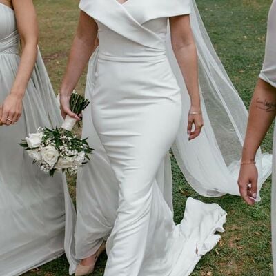 Elegant mermaid wedding dress, satin beach boho bridal dress bridal gown