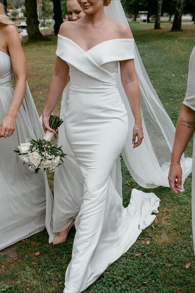 Elegant Mermaid Wedding Dress, Satin Beach Boho Bridal Dress Bridal Gown
