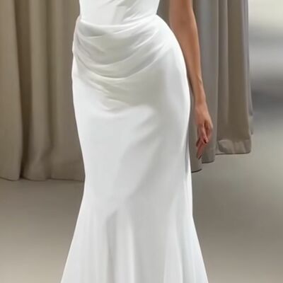 Sexy wedding dress, mermaid satin beach boho bridal dress bridal gown