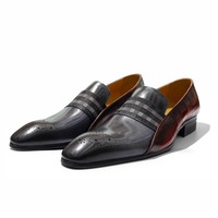 Men's business casual slip-on leather shoes with carved patterns - Thumbnail 4