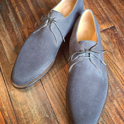Men's handmade suede derby shoes classic grey lace up formal dress shoes