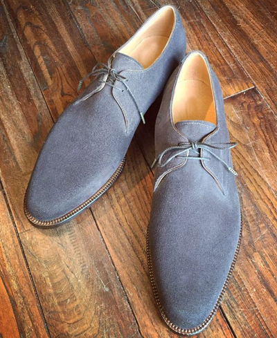 Men's Handmade Suede Derby Shoes Classic Grey Lace Up Formal Dress Shoes