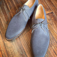 Men's Handmade Suede Derby Shoes Classic Grey Lace Up Formal Dress Shoes - Thumbnail 1