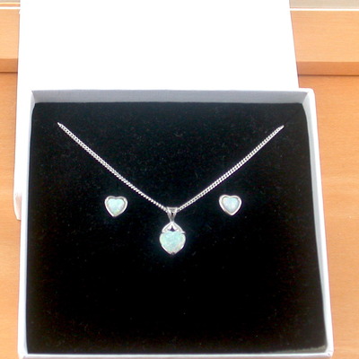 Boxed gift set/sterling silver white opal heart pendant & chain/opal heart necklace uk/opal jewellery/opal jewelry/october birthstone/uk