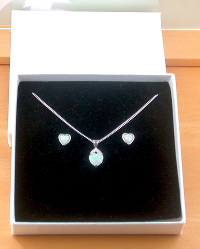BOXED GIFT SET/Sterling Silver White Opal Heart Pendant & Chain/Opal Heart Necklace UK/Opal Jewellery/Opal Jewelry/October Birthstone/UK