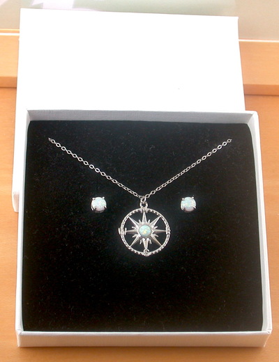 BOXED GIFT SET/Sterling Silver Opal Compass Necklace/White Opal Necklace/Opal Jewellery/Opal Jewelry/October Birthstone/Compass Pendant/UK