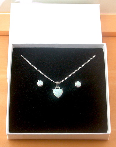 BOXED GIFT SET/Sterling Silver Opal Heart Pendant & Chain/Opal Necklace/Opal Heart Necklace/Opal Jewellery/Opal Pendant/Opal Jewelry/UK