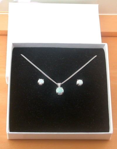 BOXED GIFT SET/Sterling Silver White Opal Solitaire Pendant & Chain/Silver Opal Necklace UK/Opal Jewellery/Opal Jewelry