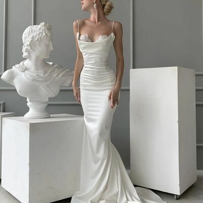 Sexy wedding dress, mermaid satin beach boho bridal dress bridal gown