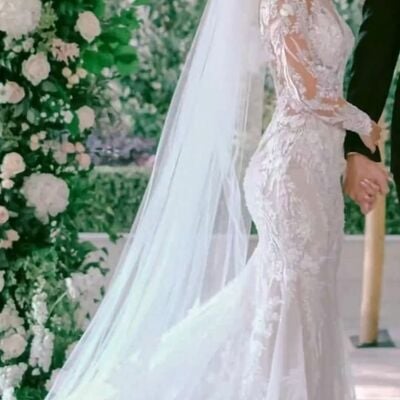 Elegant wedding dress, mermaid long sleeve lace appliques bridal dress bridal gown