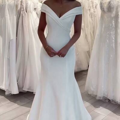 Sexy wedding dress, mermaid satin beach boho bridal dress bridal gown - Thumbnail 1