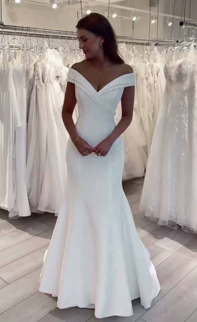 Sexy Wedding Dress, Mermaid Satin Beach Boho Bridal Dress Bridal Gown