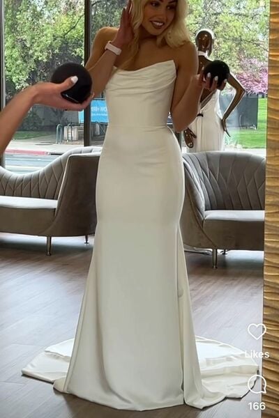 Elegant Wedding Dress, Mermaid Satin Beach Boho Bridal Dress Bridal Gown