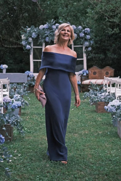 Sheath Off the Shoulder Navy Blue Mother of the Bride Dress