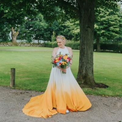 A line chiffon ombre orange wedding dresses bridal gowns