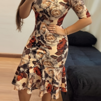 Round Neck Retro Fashion Flower Print Dress - Thumbnail 1
