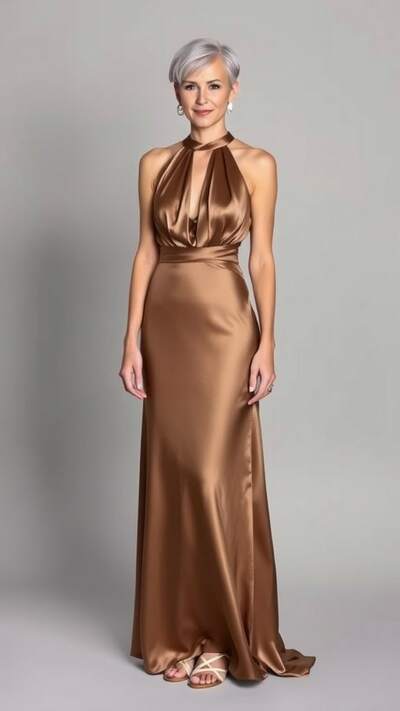 Elegant Brown Sheath Satin Mother Of The Bride/ Groom Dresses Formal Evening Dress