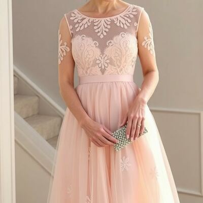Elegant pink lace mother of the bride/ groom dresses formal evening dress