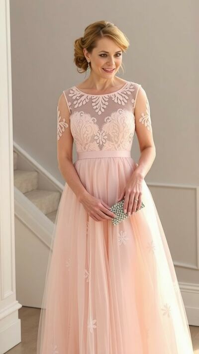 Elegant Pink Lace Mother Of The Bride/ Groom Dresses Formal Evening Dress