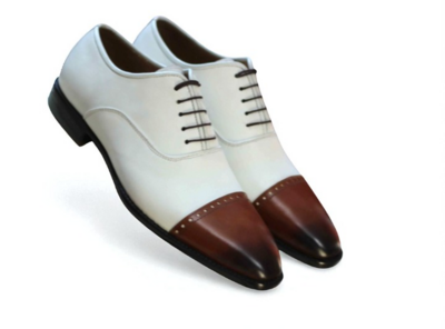 Crafted Leather Classic Two Tone Brown White Leather Oxford Dress Shoes