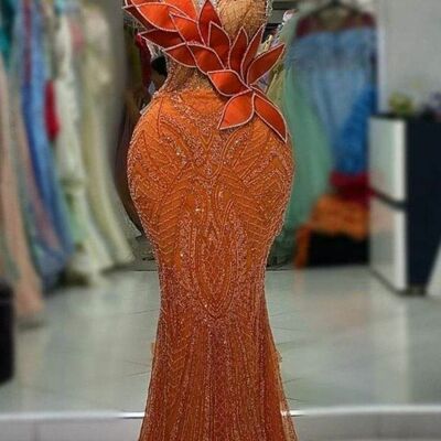 Elegant orange beading crystals prom dresses evening gowns formal party gowns