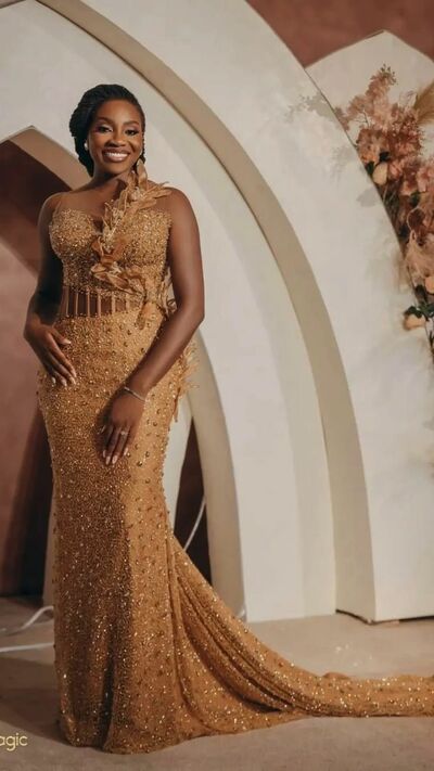 Elegant Gold Sequins Afrcian Girls Prom Dresses Evening Gowns Formal Party Gowns