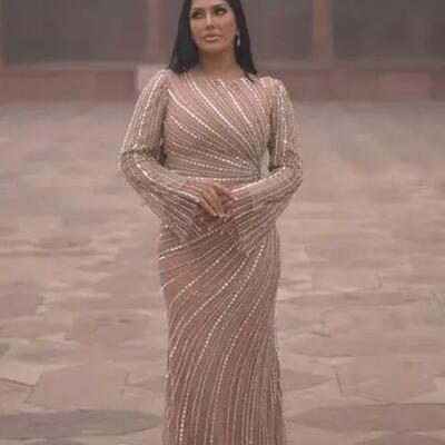 Saudi arabia luxury long sleeve evening dresses beaded mermaid muslim evening party dress customized dubai prom dresses