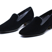 Crafted Leather Classic Black Suede Leather Moccasin Loafers Dress Shoes - Thumbnail 2