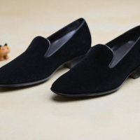 Crafted Leather Classic Black Suede Leather Moccasin Loafers Dress Shoes - Thumbnail 3