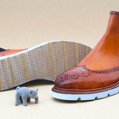 Crafted leather classic chelsea tan leather rubber sole dress boots 