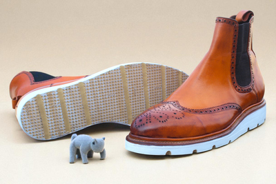 Crafted Leather Classic Chelsea Tan Leather Rubber Sole Dress Boots 