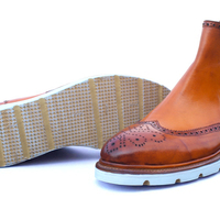 Crafted Leather Classic Chelsea Tan Leather Rubber Sole Dress Boots  - Thumbnail 1