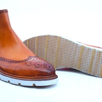 Crafted Leather Classic Chelsea Tan Leather Rubber Sole Dress Boots  - Thumbnail 2