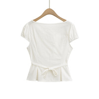 Lace blouse women's short-sleeved shirt - Thumbnail 2