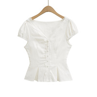 Lace blouse women's short-sleeved shirt - Thumbnail 4