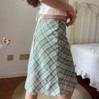 Retro preppy style contrasting color plaid mesh skirt - Thumbnail 2