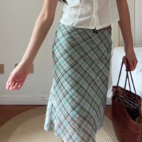 Retro preppy style contrasting color plaid mesh skirt - Thumbnail 3