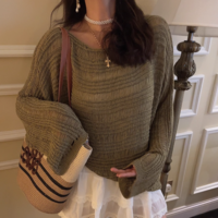 Lazy style solid color loose long-sleeved knitted sweater - Thumbnail 3