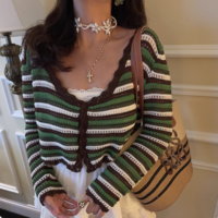 Fashionable colorful hollow crochet long-sleeved sweater jacket - Thumbnail 1