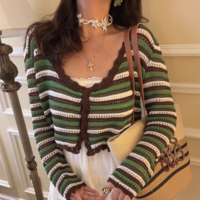 Fashionable colorful hollow crochet long-sleeved sweater jacket - Thumbnail 4