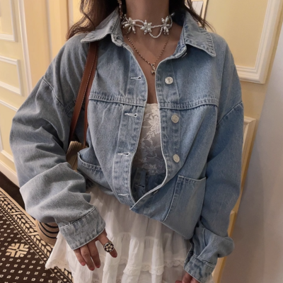 Fashionable patchwork denim jacket - Thumbnail 4