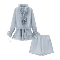 Fashion Sexy Hot Girl Flower Lantern Sleeve Dress Set - Thumbnail 4