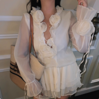 Fashion Sexy Hot Girl Flower Lantern Sleeve Dress Set - Thumbnail 1