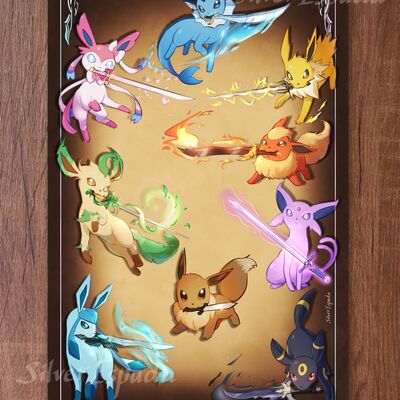 Pokémon - eeveelution swords 11"x17" large print (available in foil or non-foil)