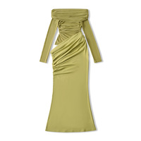 Mesh splicing one-shoulder dress pleated hollow hip long skirt - Thumbnail 1