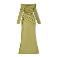 Mesh splicing one-shoulder dress pleated hollow hip long skirt - Thumbnail 2