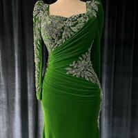 Green Mermaid Beading Crystals Prom Dress Evening Formal Gown - Thumbnail 1