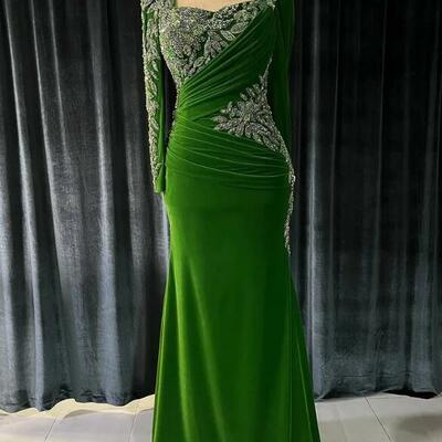 Green mermaid beading crystals prom dress evening formal gown