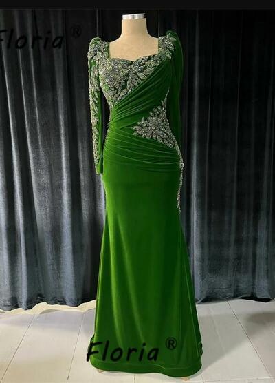 Green Mermaid Beading Crystals Prom Dress Evening Formal Gown