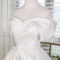 White Satin Short Prom Dress, A-Line Off the Shoulder Evening Party Dress - Thumbnail 2